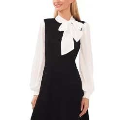 Cheapest 🥰 CeCe 👩 Women's Tie-Neck Mixed Media Sweater 👗 Dress Rich Black 🔔 -CeCe Sales Shop unnamed file 136