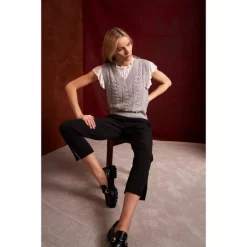 Discount 💯 CeCe 👩 Women's V-Neck Imitation Pearl Detail Cable Vest Light Heather Grey 🔥 -CeCe Sales Shop unnamed file 164