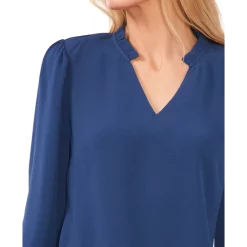 Discount ⌛ CeCe Cotton Chiffon-Sleeve Mixed-Media Sweater Classic Navy 🎁