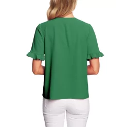 Coupon 😀 CeCe 👩 Women's Notched Collar Contrast Ruffled-Cuff Blazer Rich Black 💯