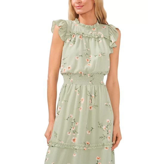 Top 10 🤩 CeCe 👩 Women's Floral Print Smocked-Waist Midi 👗 Dress Sage ❤️ 4 Top 10 🤩 CeCe 👩 Women's Floral Print Smocked-Waist Midi 👗 Dress Sage ❤️ - Image 4