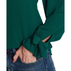 Wholesale 🛒 CeCe Solid Smocked-Cuff V-Neck Charmeuse Blouse Alpine Green ❤️