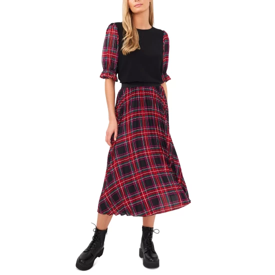 Outlet ๐ CeCe ๐ฉ Women's Plaid Pull-On Elastic-Back Cropped Pants Bright Ruby ๐งจ 2 Outlet ๐ CeCe ๐ฉ Women's Plaid Pull-On Elastic-Back Cropped Pants Bright Ruby ๐งจ - Image 2