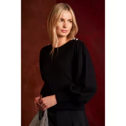 Brand new 😀 CeCe 👩 Women's Rhinestone-Shoulder Puff-Sleeve Sweater Luminous Red 🔔 -CeCe Sales Shop unnamed file 313