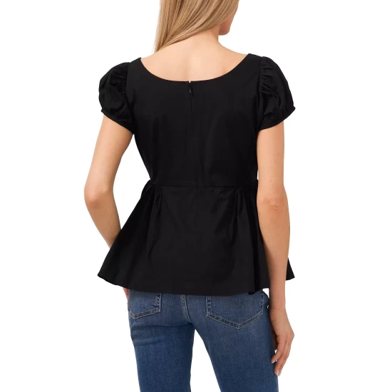 Budget 🌟 CeCe Cotton Poplin Puff-Sleeve Blouse Rich Black 🥰 3 Budget 🌟 CeCe Cotton Poplin Puff-Sleeve Blouse Rich Black 🥰 - Image 3