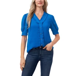 Deals 🌟 CeCe Puffed-Sleeve Ruffled Blouse Santorini Sky 👏 -CeCe Sales Shop unnamed file 360