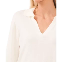 New 😍 CeCe 👩 Women's Polo V-Neck Sweater Med Heather Grey ⌛ -CeCe Sales Shop unnamed file 39
