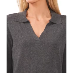 New 😍 CeCe 👩 Women's Polo V-Neck Sweater Med Heather Grey ⌛ -CeCe Sales Shop unnamed file 40