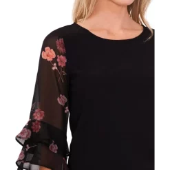 Top 10 🌟 CeCe 👩 Women's Mixed-Media Puff-Sleeve Top Rich Black 🎉