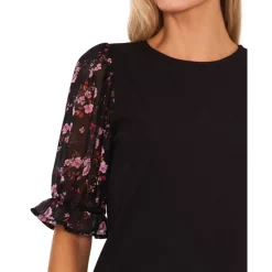 Wholesale 🎉 CeCe 👩 Women's Short Sleeve Rhinestone Button 👗 Dress Rich Black 💯