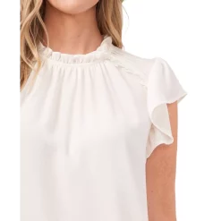 Best reviews of ๐งจ CeCe Ruffle Mixed-Media Top Soft Ecru ๐
