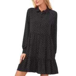 Coupon 👍 CeCe 👩 Women's Printed Collared Button-Up Tiered 👗 Dress Rich Black ✔️ -CeCe Sales Shop unnamed file 436