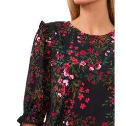 Wholesale 👏 CeCe 👩 Women's Floral-Print 3/4-Sleeve Ruffle-Shoulder Top Rich Black 😀 -CeCe Sales Shop unnamed file 438