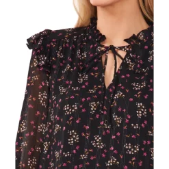 Wholesale 😀 CeCe 👩 Women's Printed Ruffle-Neck Top Rich Black 🎁 -CeCe Sales Shop unnamed file 448