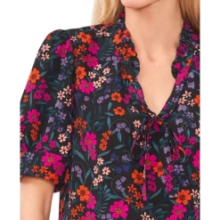 Best Sale 🧨 CeCe 👩 Women's Floral-Print Tie-Neck Puff-Sleeve Top New Ivory 🧨 -CeCe Sales Shop unnamed file 461