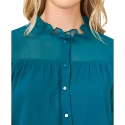 Wholesale 🔔 CeCe Solid Ruffled-Sleeve Button-Down Blouse Vivid Teal 👍 -CeCe Sales Shop unnamed file 537