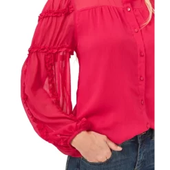 Wholesale 🔔 CeCe Solid Ruffled-Sleeve Button-Down Blouse Vivid Teal 👍 -CeCe Sales Shop unnamed file 538