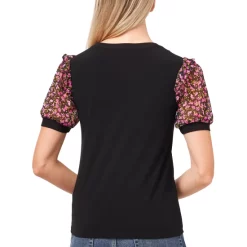 Best Sale 🎁 CeCe 👩 Women's Plaid Long-Sleeve V-Neck Babydoll 👗 Dress Rich Black 🔔