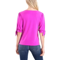 Hot Sale ⭐ CeCe 👩 Women's Metallic Tie-Sleeve V-Neck Blouse Champagne ✨