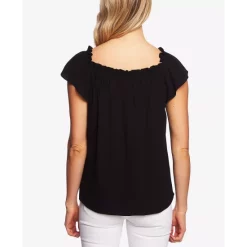 New ✔️ CeCe 👩 Women's Printed Cold-Shoulder Bow Blouse Rich Black 👍 -CeCe Sales Shop unnamed file 554