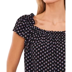 Brand new ⭐ CeCe 👩 Women's Ruffled-Neckline Floral-Print Top Rich Black 🎉 -CeCe Sales Shop unnamed file 560