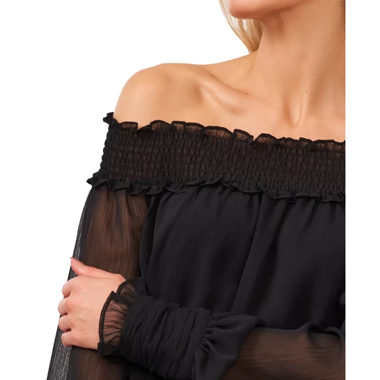 Brand new ๐ CeCe Smocked Off-The-Shoulder Top Rich Black โค๏ธ 4 Brand new ๐ CeCe Smocked Off-The-Shoulder Top Rich Black โค๏ธ - Image 4