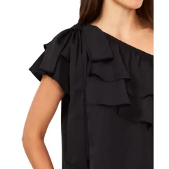 Budget 🤩 CeCe 👩 Women's Ruffled Flutter-Sleeve Top & Printed Pleated 👗 Skirt Rich Black ⌛