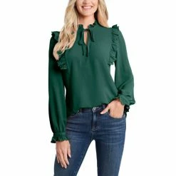 Buy ๐ CeCe Ruffled Tie-Neck Blouse Alpine Green ๐