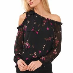 Cheap ✨ CeCe 👩 Women's Cold-Shoulder Bow Blouse Rich Black 🌟