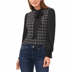 Best Pirce 🛒 CeCe 👩 Women's Mixed-Media Bow Top Rich Black 😉