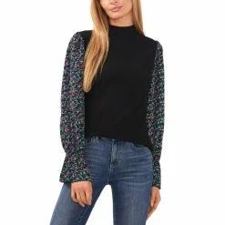 Best reviews of ⭐ CeCe 👩 Women's Mixed-Media Mock-Neck Knit Top Rich Black 🌟