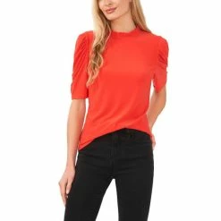 Best Pirce ✨ CeCe 👩 Women's Puff-Sleeve Ruffled-Neck Top Deep Mulberry 🥰