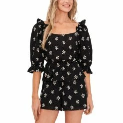 Best reviews of 🌟 CeCe Embroidered Puff-Sleeve Cotton Top Rich Black 🤩