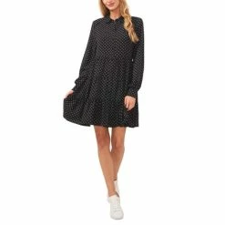 Coupon 👍 CeCe 👩 Women's Printed Collared Button-Up Tiered 👗 Dress Rich Black ✔️