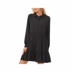 Coupon 👍 CeCe 👩 Women's Printed Collared Button-Up Tiered 👗 Dress Rich Black ✔️ -CeCe Sales Shop unnamed file 665