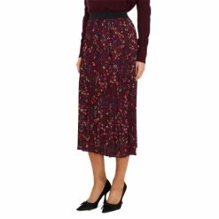 Buy 💯 CeCe 👩 Women's Pleated Elastic Waist 👗 Skirt Spiced Wine 🔔