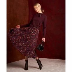 Buy 💯 CeCe 👩 Women's Pleated Elastic Waist 👗 Skirt Spiced Wine 🔔 -CeCe Sales Shop unnamed file 669
