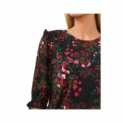 Wholesale 👏 CeCe 👩 Women's Floral-Print 3/4-Sleeve Ruffle-Shoulder Top Rich Black 😀 -CeCe Sales Shop unnamed file 673