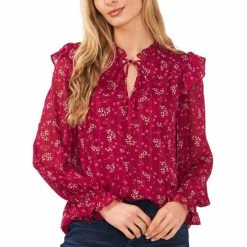 Wholesale ๐ CeCe ๐ฉ Women's Printed Ruffle-Neck Top Rich Black ๐