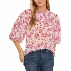 Best deal ⌛ CeCe 👩 Women's Ruffled Tie-Neck Balloon-Sleeve Blouse Pink Whisper 🔔