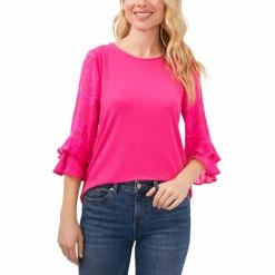 Outlet 👏 CeCe Mixed-Media Ruffled-Sleeve Knit Top Rich Black 🧨