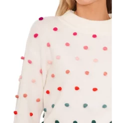 Cheap ❤️ CeCe 👩 Women's Mock Neck Rainbow Pom Pom Sweater Rich Black 🎉 -CeCe Sales Shop unnamed file 71