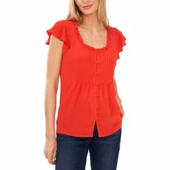 Best Pirce ๐ฏ CeCe ๐ฉ Women's Pintuck Flutter-Sleeve Blouse Poppy Red ๐งจ