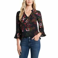 Best deal ❤️ CeCe Floral-Print Ruffled Blouse Black Floral ✨