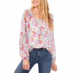 Brand new 🌟 CeCe 👩 Women's Floral-Print Blouson-Sleeve Top Rich Black 😀