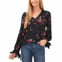 Top 10 ❤️ CeCe 👩 Women's Long Sleeve V-Neck Tie-Sleeve Blouse Rich Black 😉