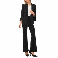Flash Sale 😍 CeCe 👩 Women's Blazer, Flutter-Sleeve Top & Flared Wide-Leg Pants Rich Black 💯