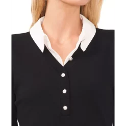 Best Pirce 🛒 CeCe 👩 Women's V-Neck Embellished-Placket Collared Sweater Rich Black 😀 -CeCe Sales Shop unnamed file 80