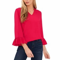 Cheapest ⭐ CeCe Ruffle-Sleeve Top Bright Geranium ❤️