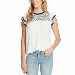 Best reviews of 🎉 CeCe Flutter-Sleeve Smocked Top Soft Ecru 😀